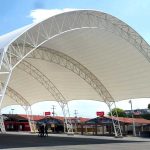Photo of arched tensile membrane structure